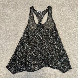 Vtg Y2k Sheer Fairycore Whimsigoth Tramp Womens Size M Tank Top Black Chiffon